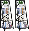 Tangkula 4-Tier Ladder Shelf Bookcase (Set of 2), Leaning Free Standing Wooden Frame Decor Bookshelf, Storage Flower Shelf, Plant Display Shelf for Home Office