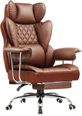 COMHOMA Big and Tall Office Chair, High Back Leather Gaming Chair with Footrest, Executive Ergonomic Office Chairs with Pocket Spring Lumbar Support and with Outward Fixed Soft Armrests