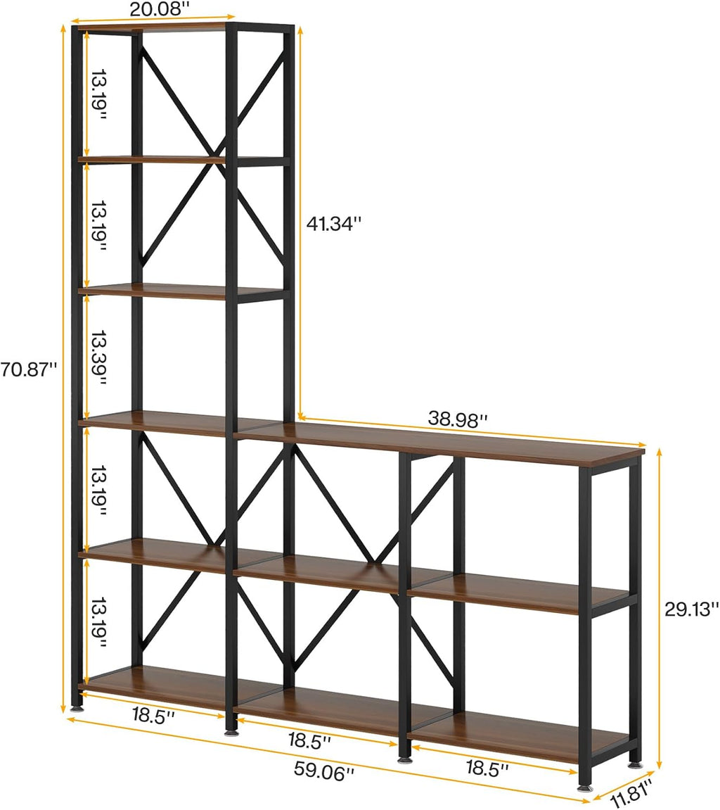 Tribesigns Modern 9 Shelves Bookshelves, Industrial Stepped Ladder Corner Etagere Bookcase, Rustic 6-Tier Display Open Shelf Storage Organizer for Living Room