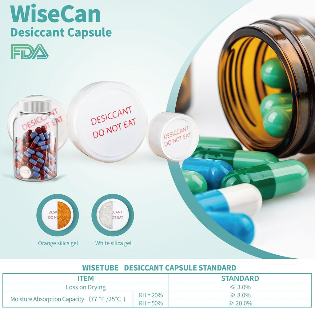 Wisesorb 1 Gram 2000 Pack Silica Gel Desiccant Canister,Orange to White Indicating Desiccants Capsules, Moisture Absorbers for Food Storage, Food Grade Desiccant Dehumidifiers