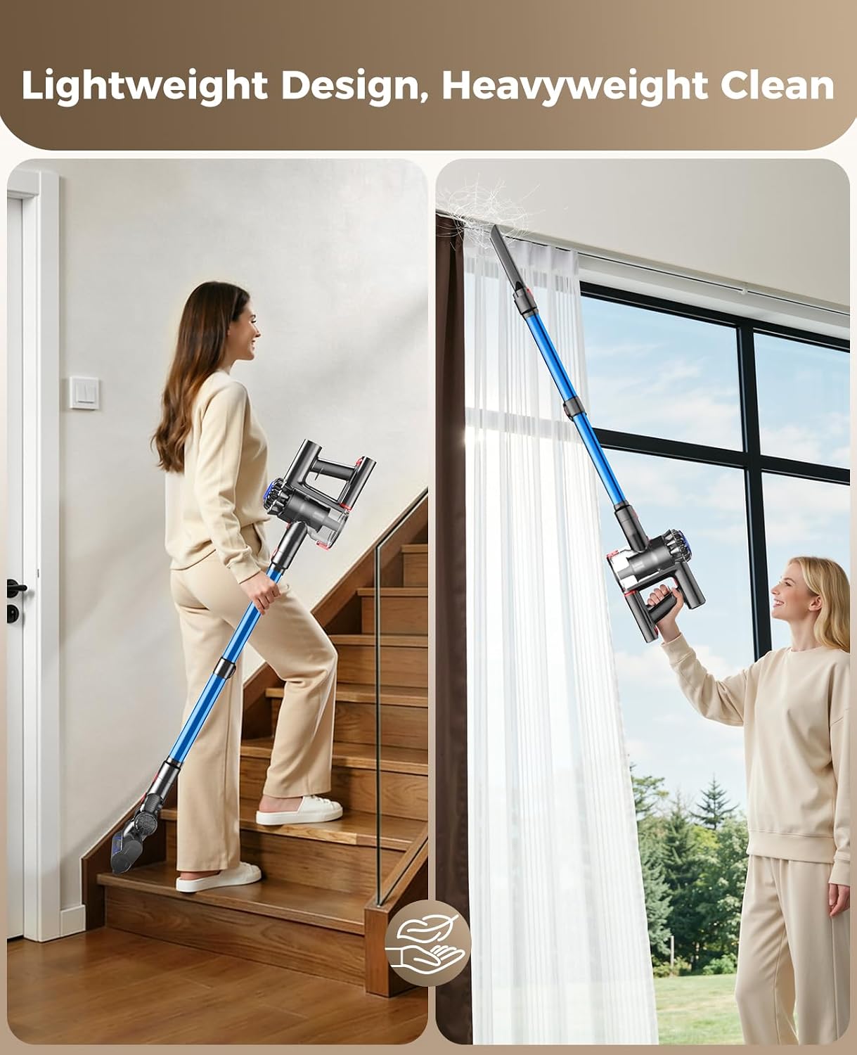 Cordless Vacuum Cleaner, 450W 40KPA Vacuum Cleaners for Home, 45Mins Lightweight Stick Vacuum with Advanced Green Light Tech, Rechargeable Battery Vacuum for Carpet,Pet Hair,Hardwood Floor