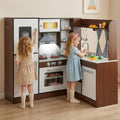 INFANS Kids Kitchen Playset with Real Running Water, Ultimate Wooden Corner Pretend Cooking Set with Simulation Light Sound Stove Storage Cabinet, Play Toy Gift