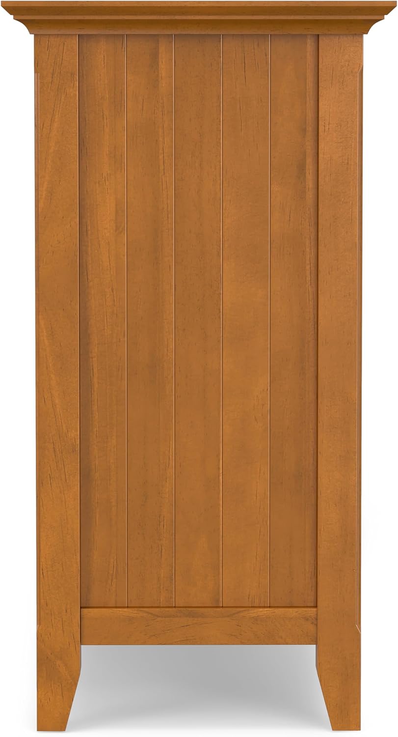 SIMPLIHOME Acadian Storage Cabinet - 62 inch Wide Solid Wood 3-Shelf Sideboard in Light Golden Brown, Transitional Buffet for Living Room, Entryway, or Dining Room with Adjustable Shelves