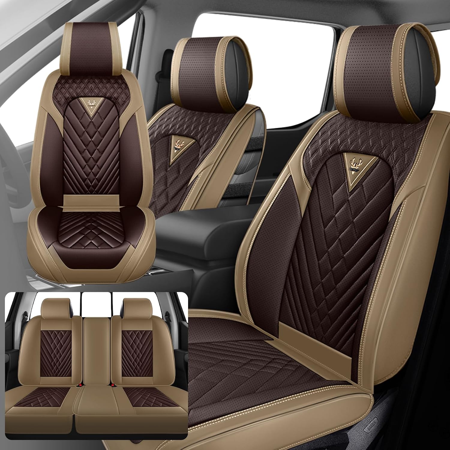 Fit for Ford F250 2011-2026 Seat Covers, Fashion Sport Seat Cover with Waterproof Leather, Airbag Safe Design Seat Protector (5 Front Seat Standard, Brown Coffee)