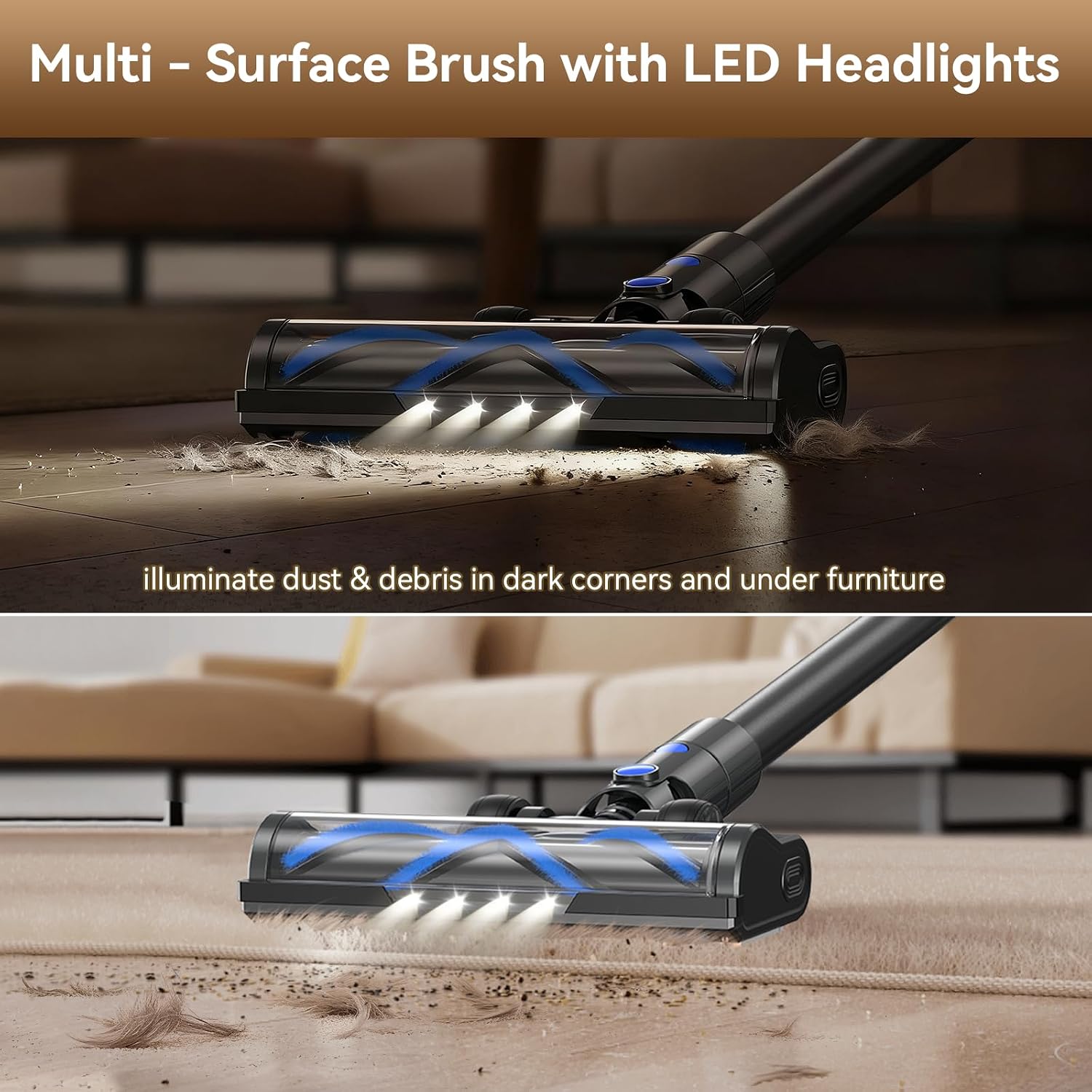 DREAME J30-W Cordless Vacuum Cleaner with LED Headlights, 450W Powerful Suction, 60Min Runtimes, Detachable Battery, One-Touch Emptying, Stick Vacuum Cleaner for Pet Hair, Carpet & Hard Floor