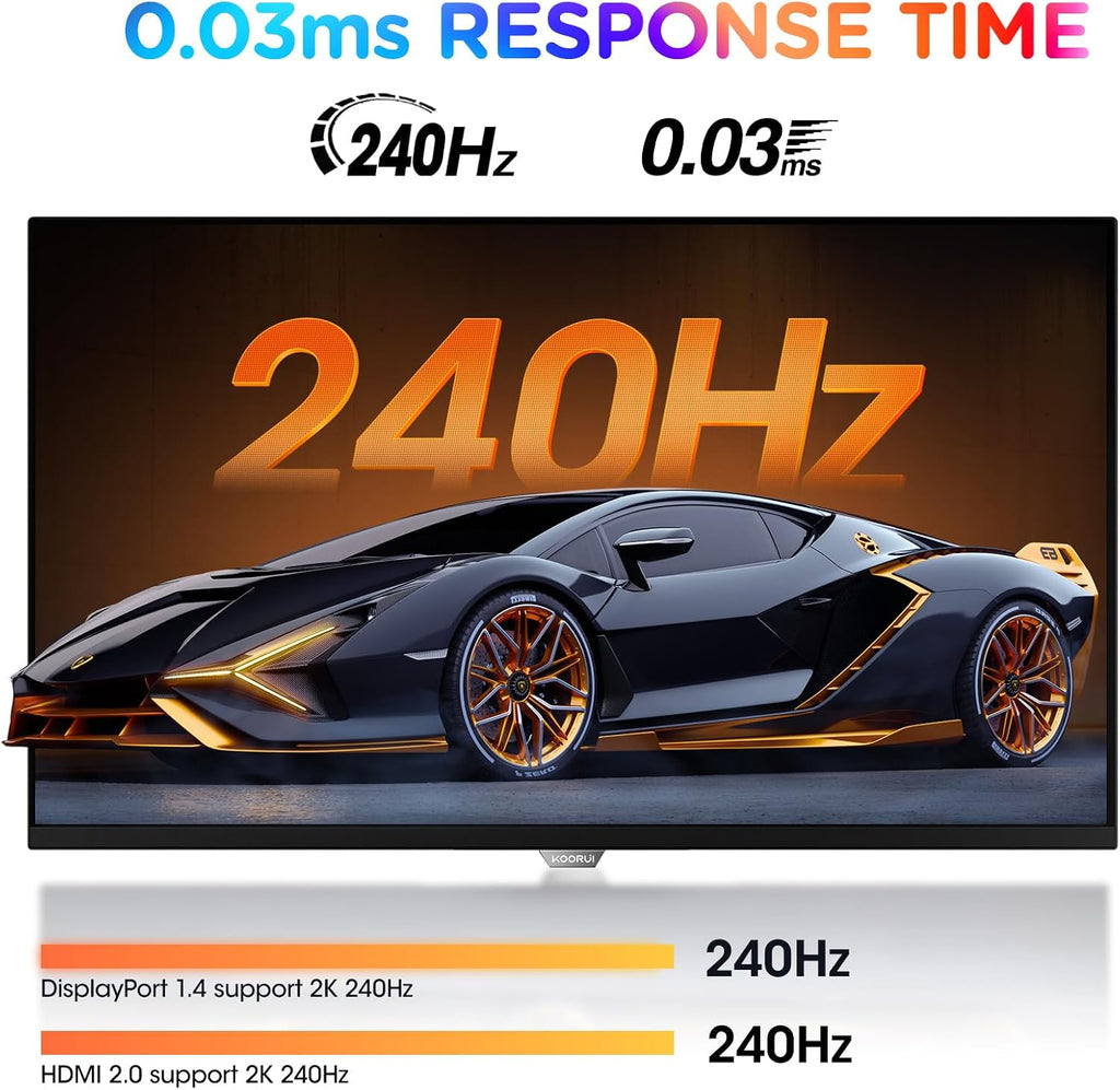 KOORUI 27 inch QD-OLED Gaming Monitor, 240Hz Monitor, 0.03ms, QHD 1440p AdaptiveSync, 99% DCI-P3, HDR True Black 400, Height/Pivot/Tilt/Swivel Adjustability, HDMI & DisplayPort VESA, Black, S2721XO