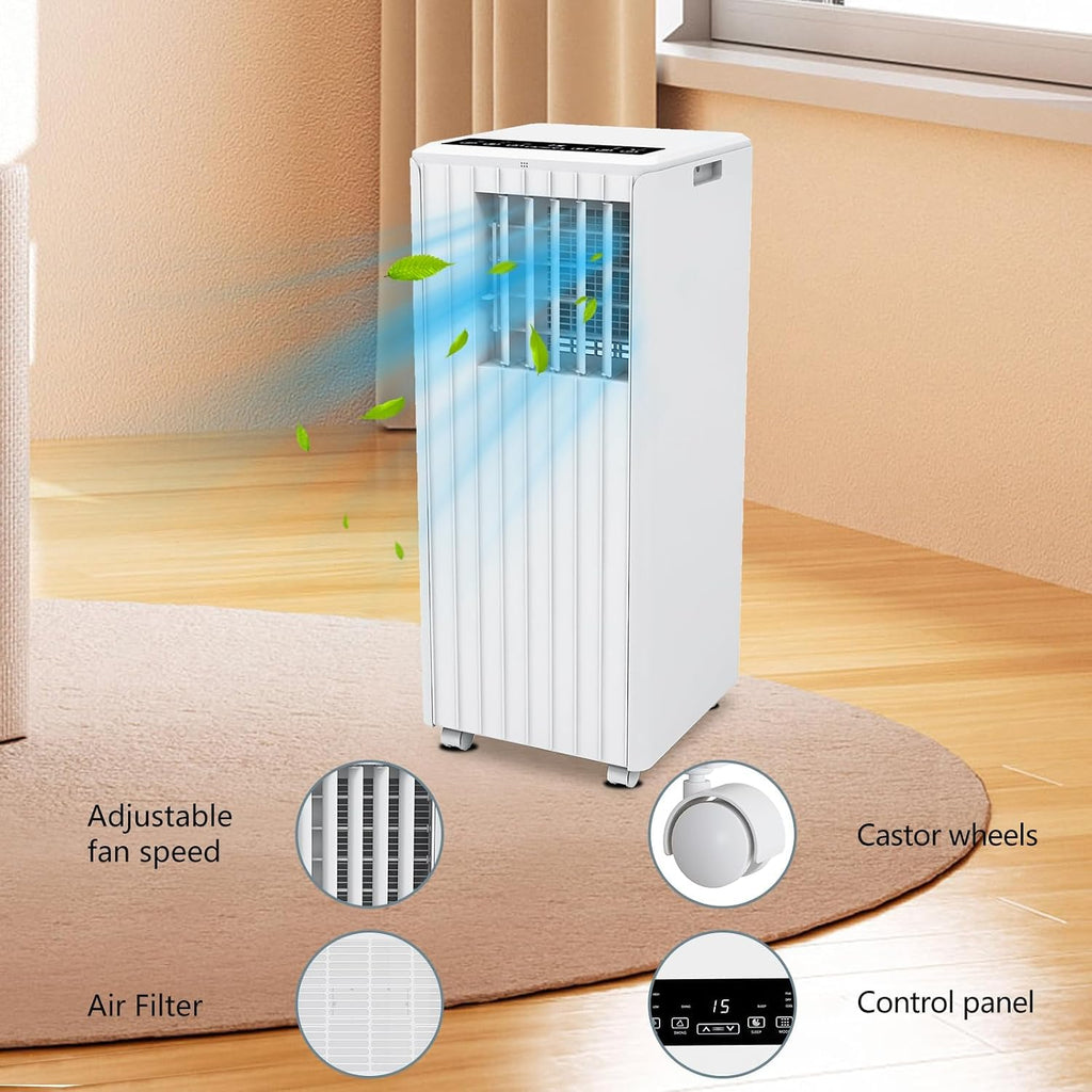8,000 BTU Portable Air Conditioner with Remote, Dehumidifier, Fan Mode for Rooms Up to 350 Sq. Ft., 3-In-1 AC Unit with Timer & Window Kit, White