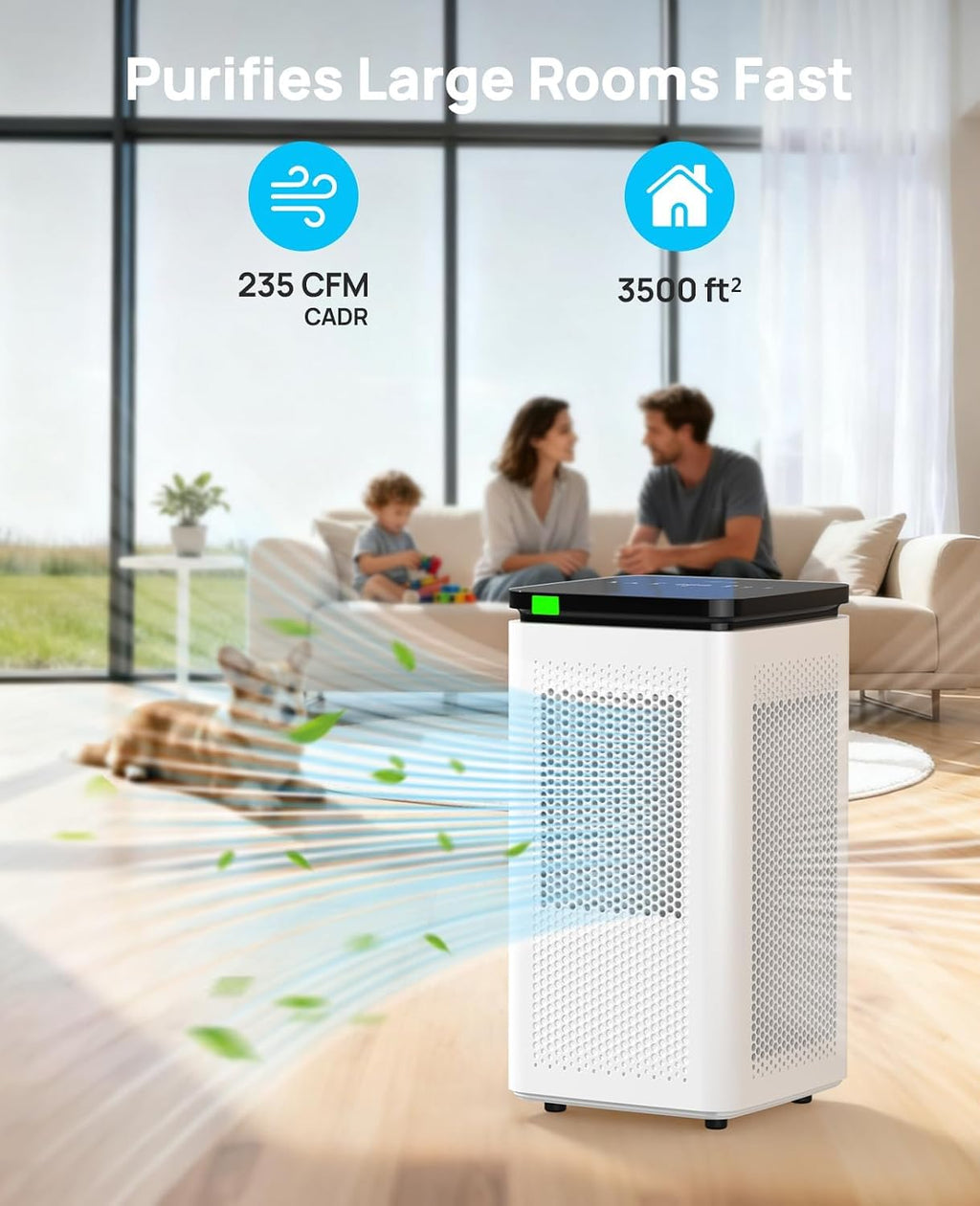 Air Purifiers for Home Large Rooms up to 3500 Ft², H13 True HEPA 0.1 Micron 99.97% Filtration with Carbon Filter, 235 CFM CADR, for Pollen, Pet Odor, Smoke, VOCs, 30dB Sleep Mode, PM2.5 Display