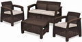 Keter Corfu 4 pic Set All Weather Outdoor Patio Garden Furniture w/ Cushions, Brown.