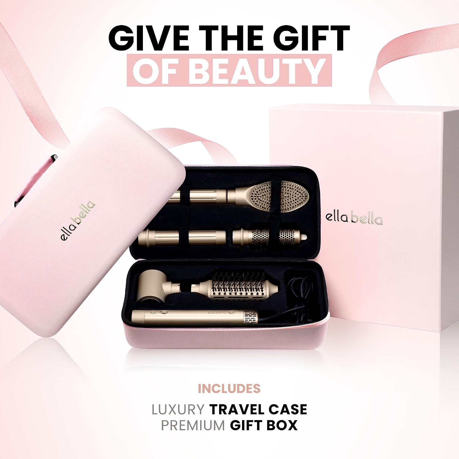 ELLA BELLA® 6 in 1 Professional Hot Air Styler • Powerful Hair Dryer & Straightener Set • Styling Without Heat Damage • Fast Drying Curling Volumizing Straightening • Includes Protective Travel Case