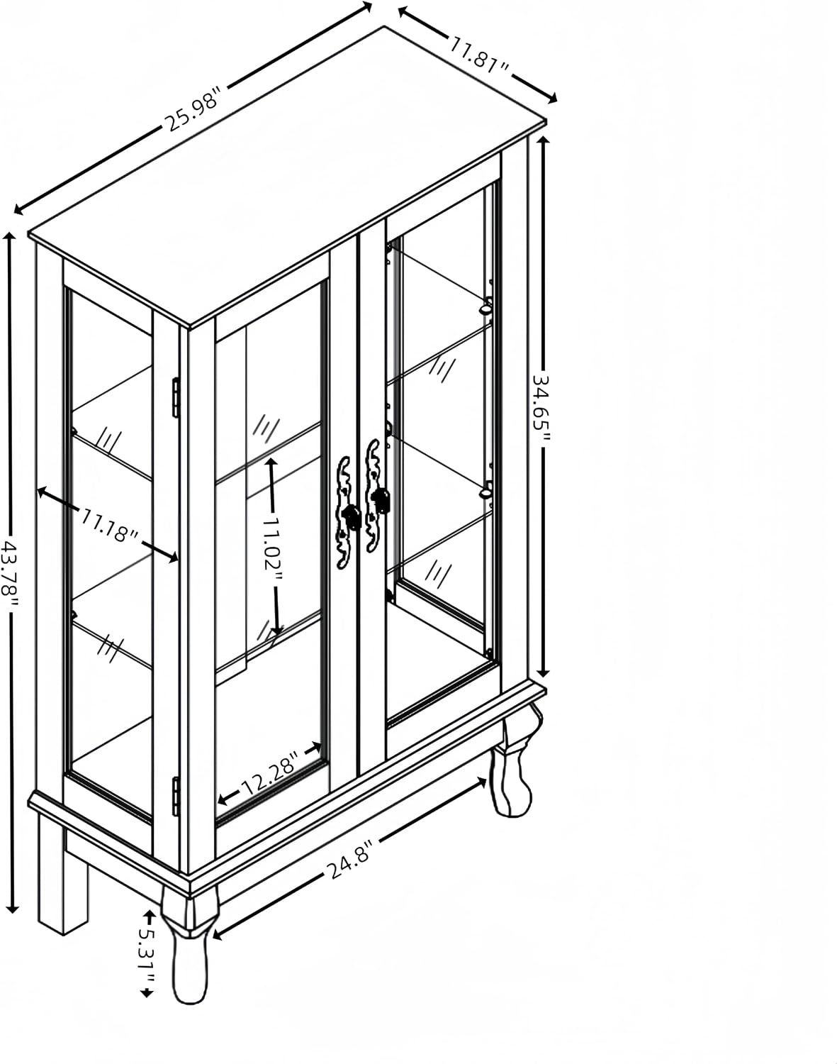 Casaphoria Lighted Curio Display Cabinet with Glass Doors, Display Cabinets for Collectibles with Mirrored Back and Adjustable Tempered Glass Shelves for Living Room, Entryway (Black
