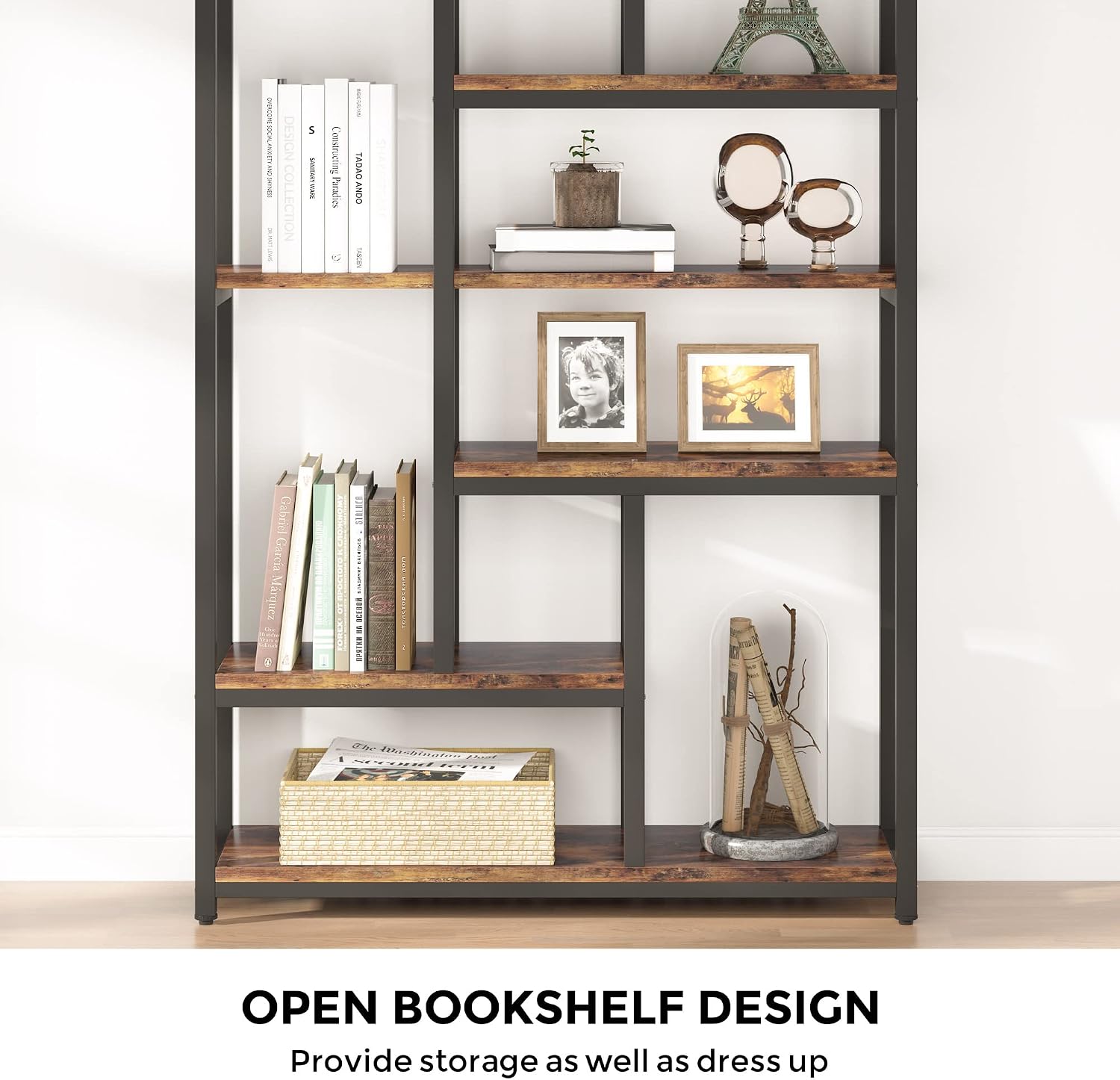 Tribesigns 79 Inch Extra Tall Bookshelf, 7-Tier Vintage Bookcase, Industrial 10-Shelf Open Storage Shelves Display Shelves Organizer for Home Office