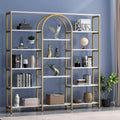 Auromie Triple Wide Gold Bookshelf, 70.87' W x 71.34' H Large Modern Etagere Bookcase, Tall Display Shelf with 13-Tier Open Shelves, Freestanding Staggered Storage Shelf for Home Office, White/Gold