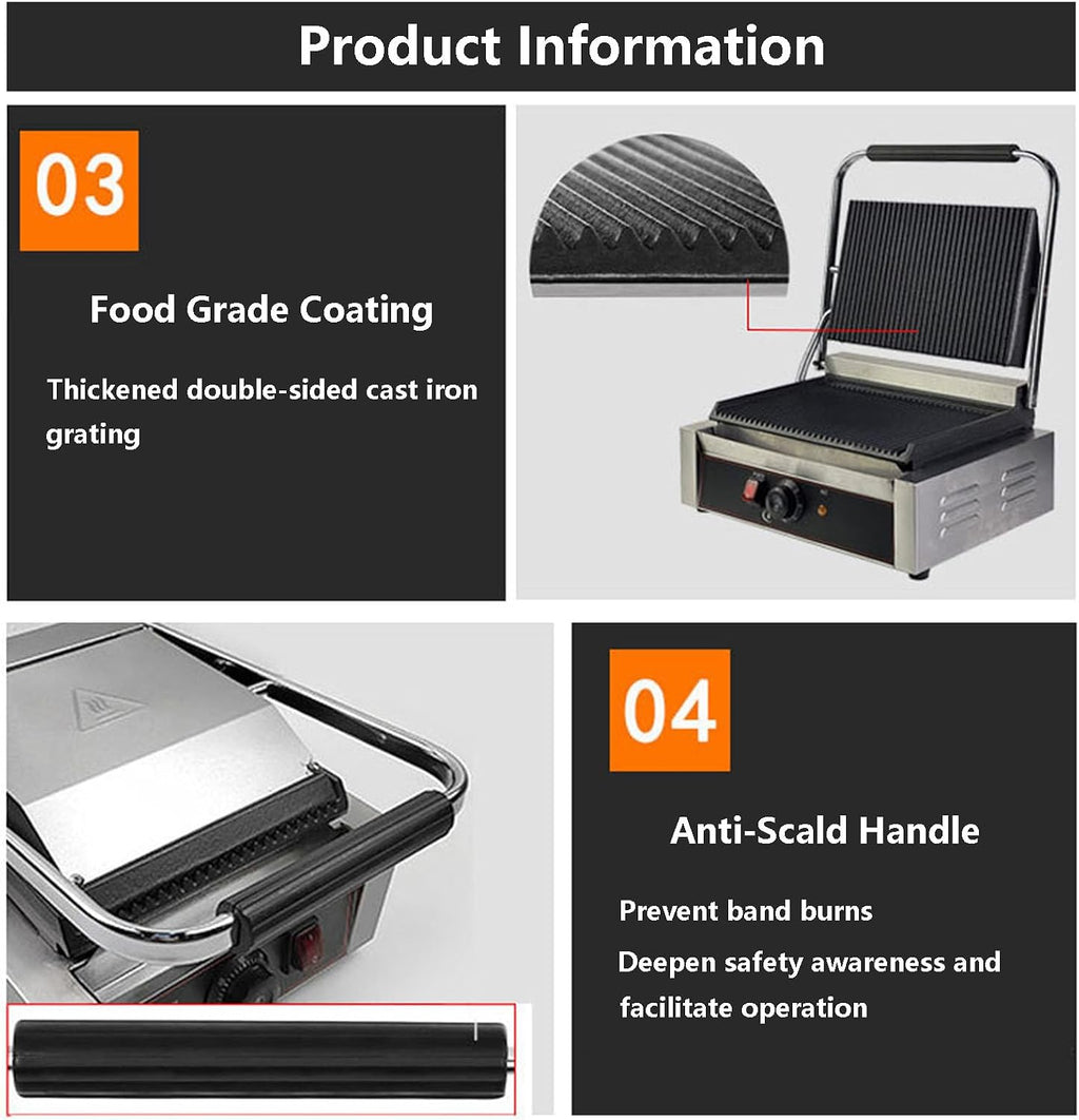 Sandwich Press Grill + Fish Scaler + Corkscrew, Electric Contact Grill with Adjustable Temperature 50-300℃, Nonstick Sandwich Toasters Sandwich Press for Outdoor Camping, Smooth