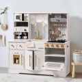 ROBUD Wooden Play Kitchen Set for Kids and Toddlers with Coffee Machine, Ice Maker, Microwave, Oven, Large Cabinet, 12 Accessories, Gift for 3+, White
