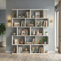 DIYART 5-Tier Geometric Bookcase (Set of 2), 62.6' Tall S-Shaped Bookshelf & Room Divider, Modern White Freestanding Display Shelving Unit for Living Room, Hallway, Home Office