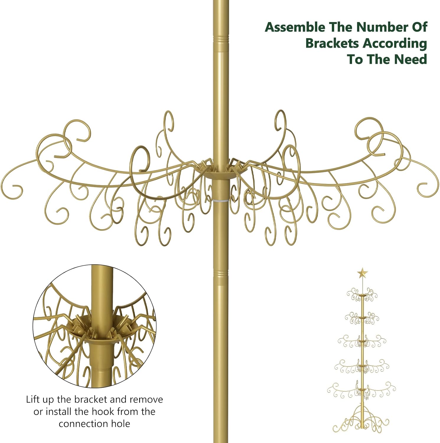 SUNYRISY 2Pack 6Ft Metal Ornament Display Stand Wrought Iron Christmas Tree with Wire Hanging Hooks for Holiday Christmas Halloween Balls Decoration Gift, Gold