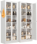 72' Metal Storage Cabinets with Glass Doors and 5 Shelves,White Kitchen Pantry Cabinet,Freestanding Steel Cupboard Display Cabinets for Kitchen,Living,Dining Room,Bathroom,Assembly Required