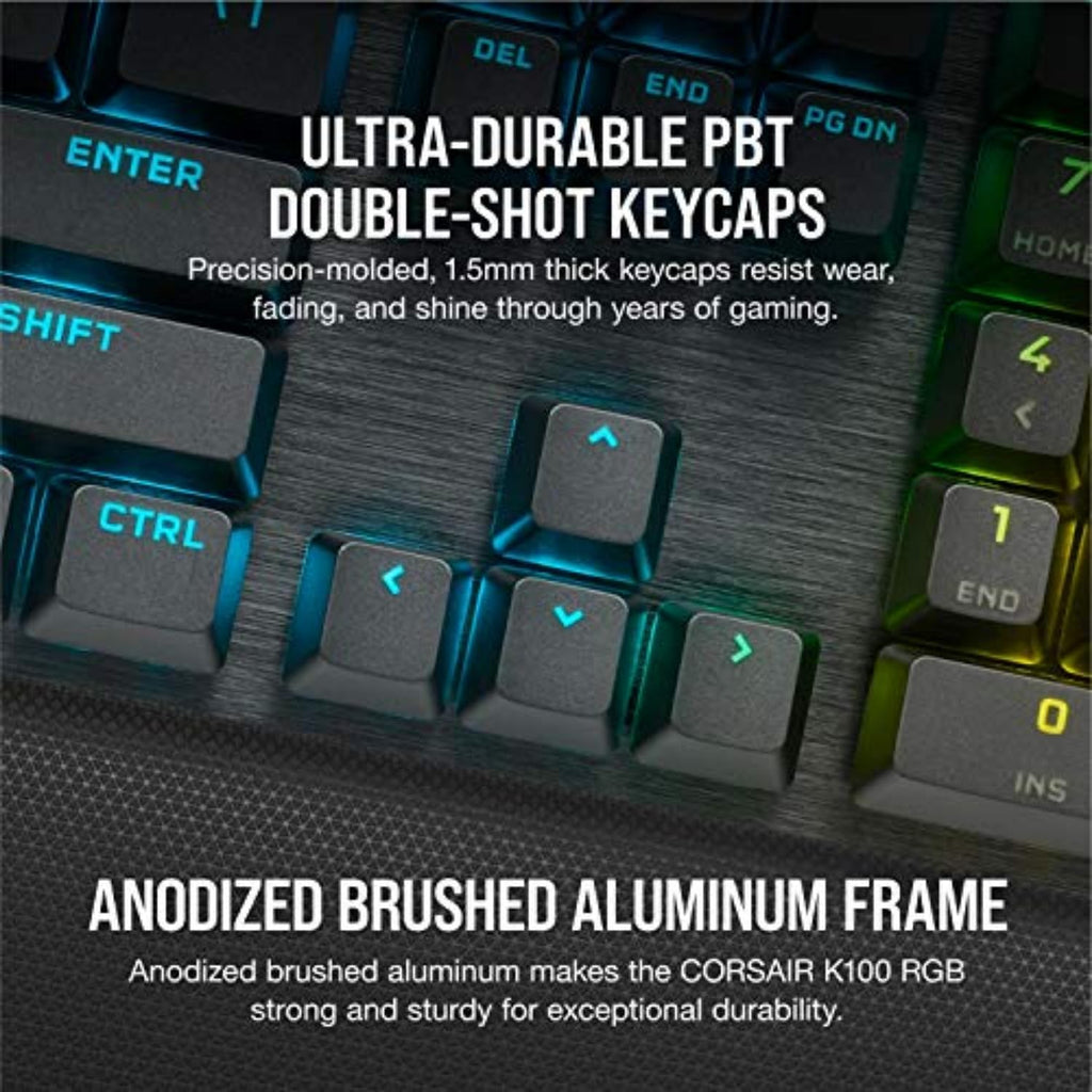 Corsair K100 RGB Mechanical Gaming Keyboard - Cherry MX Speed RGB Silver Keyswitches - PBT Double-Shot Keycaps - Elgato Stream Deck and iCUE Compatible - QWERTY NA Layout - Black