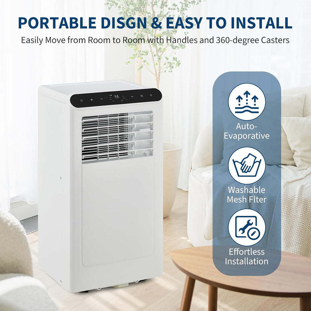 8,000 BTU Portable Air Conditioners, 3-in-1 Modes Up to Small Room, Portable AC Unit with Cooling, Fan, Dehumidifier, 24H Timer, Remote & Easy Window Installation Kit, White, for Bedroom,.