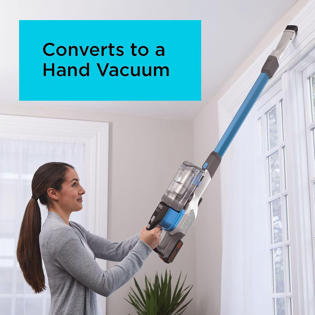 BLACK+DECKER Cordless Vacuum, Powerseries Extreme, Stick Vacuum Cordless Rechargeable, Interchangeable Floorhead with Crevice Attachment, 3 Speed Control, Lightweight, Blue (BSV2020G)