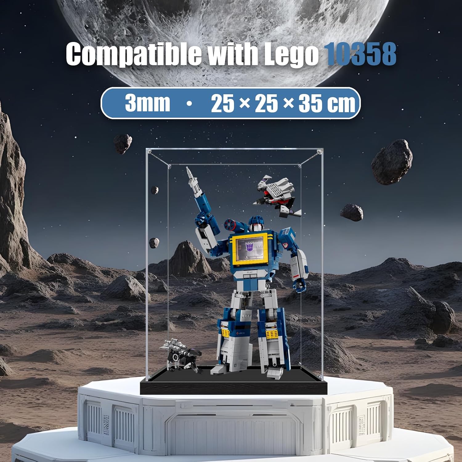 Acrylic Display Case for Lego 10358 Soundwave Transparent Dustproof Storage Box (Model Not Included) (Transparent 3mm)