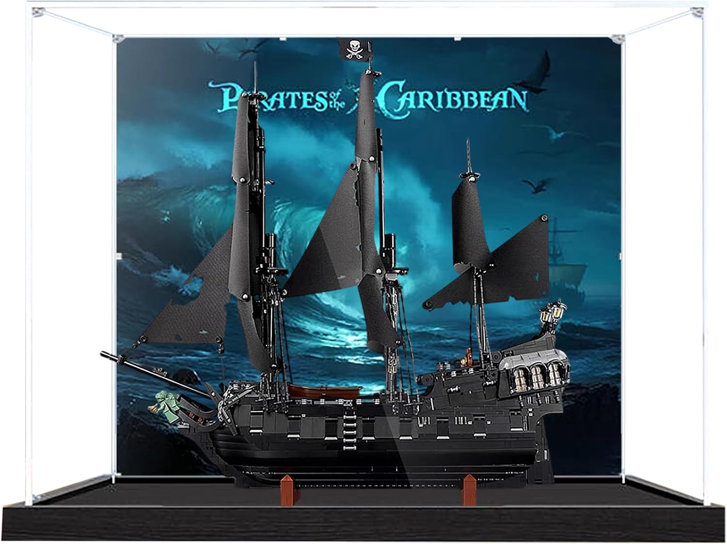 Acrylic Display Case for Lego 10365 Black Pearl Pirate Ship Model, 3mm Dustproof Display Box, Display Case Compatible with Lego 10365 (Model Not Included) (Background Black Base)