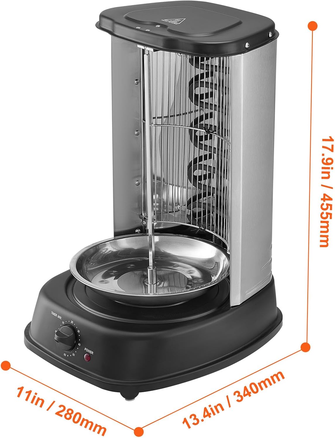 Happybuy Shawarma Grill Machine, Vertical Chicken Cooker, Electric Gyro Rotisserie, Stainless Steel Broiler for Home, Restaurant, Parties