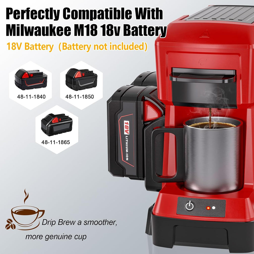 Taingwei Cordless Coffee Maker for Milwaukee M18 18V Battery, Portable Drip Coffee Maker with Electric Coffee Grinder for RV, Camping, Travel, Car, Hiking (Battery Not Included)