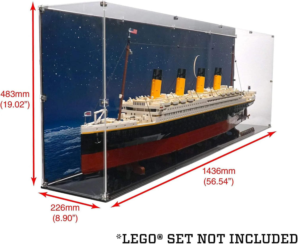 Display Case Compatible with Lego 10294 - Titanic - Acrylic Dustproof Showcase with Pre-Printed Frozen Nightfall (Nighttime) Background - Set Not Included