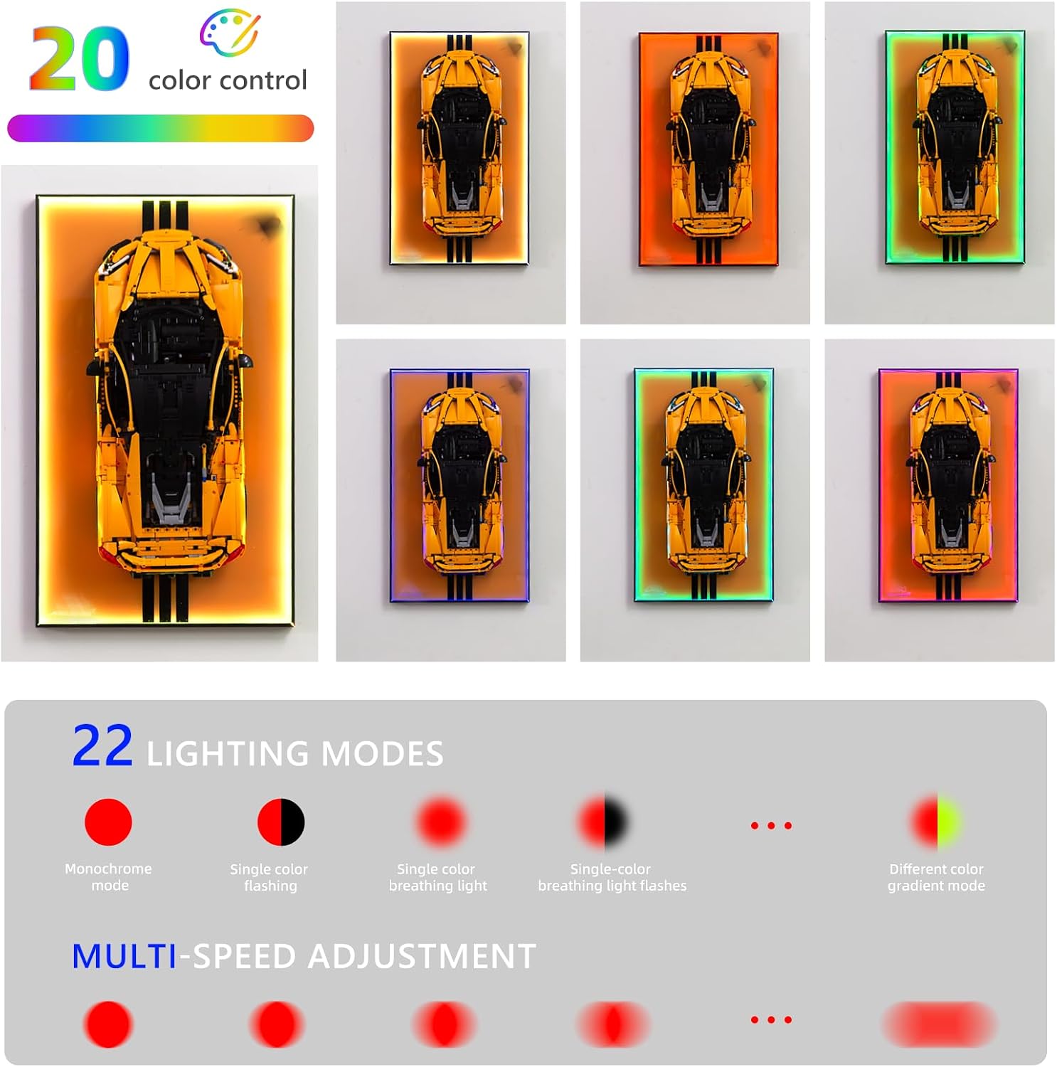 Display Wallboard with RGB LED Lights Compatible with Lego Technic McLaren P1 Model Car Racing Hypercar Model Kit 42172 - Adult Collectibles Car Wall Mount for Home or Office Décor (No Car)