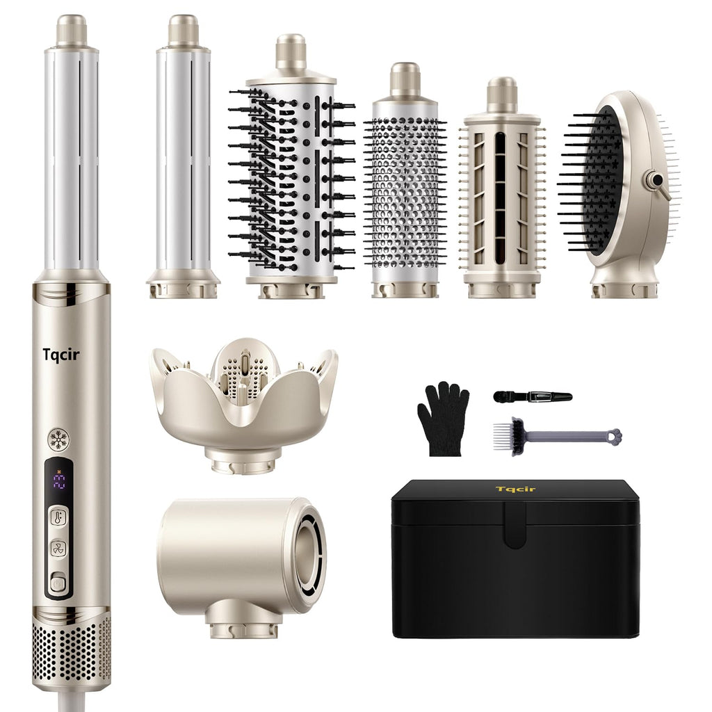 Tqcir 8-in-1 Professional Hot Air Styler&Hair Dryer Brush, Powerful Multi-Styler with Auto-Wrap Curler with Storage Case, Fast Drying Curling Straightening Volumizing Without Heat Damage