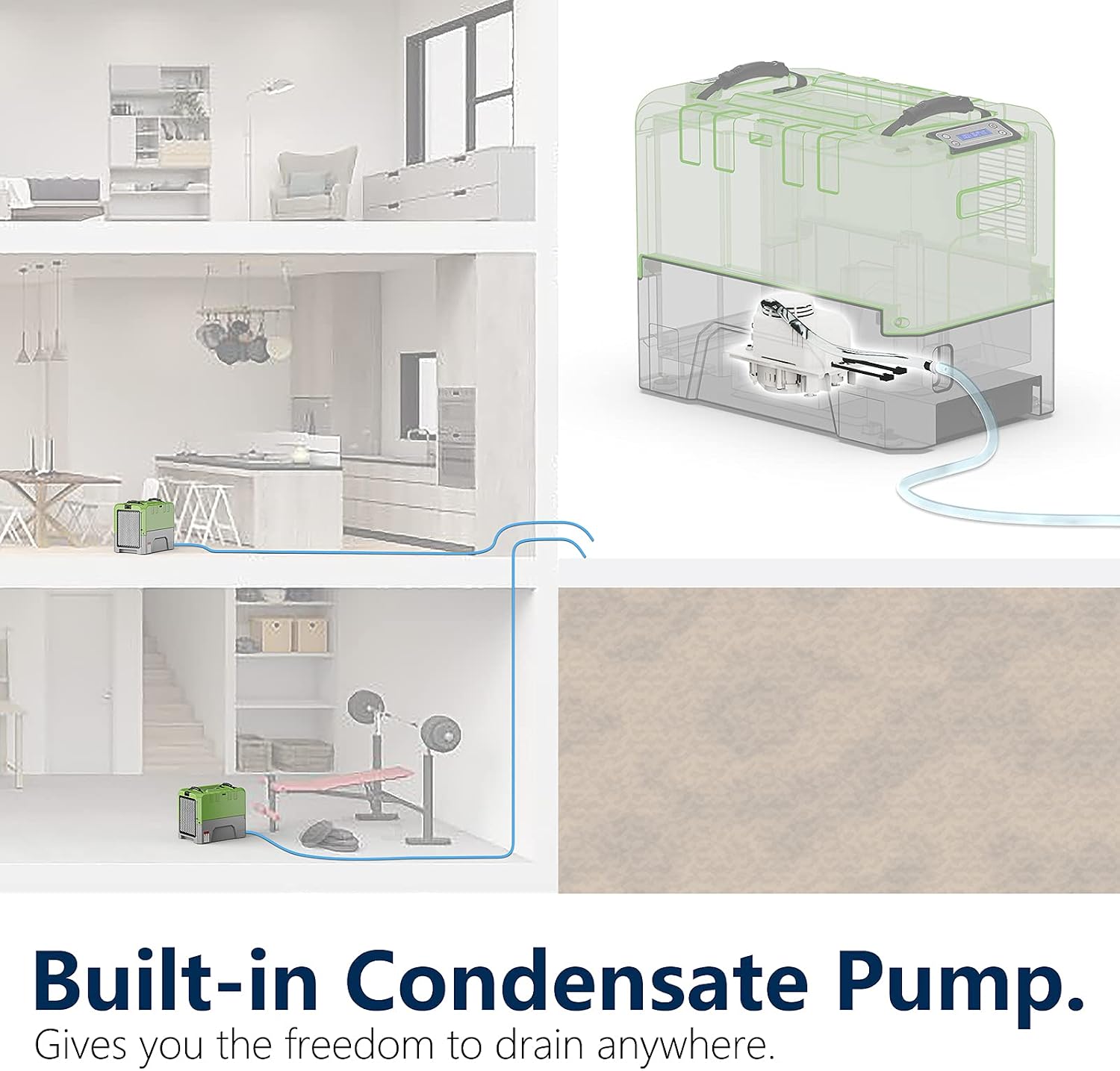 ALORAIR 180 PPD Commercial Dehumidifiers with Smart WiFi, Crawl Space Basement dehumidifier with Pump, Industry Water Damage Unit, Compact, Portable, Memory Starting, (Pack of 4) Green