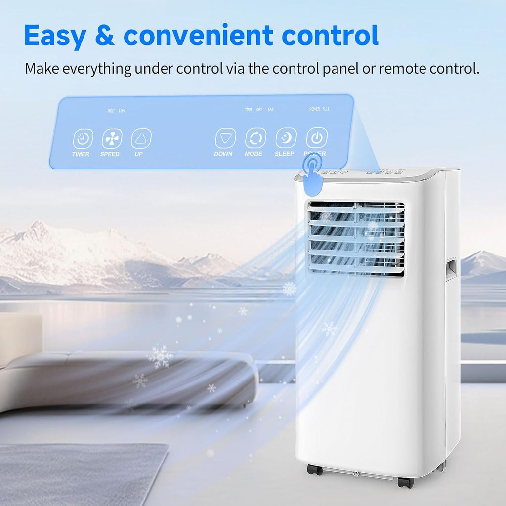 8500 BTU Portable Air Conditioner with Remote Control - 3-in-1 AC Unit Cools 450 Sq.Ft, Fan & Dehumidifier, Includes Installation Kit, Sleep Mode, for Bedroom, Office, Studio