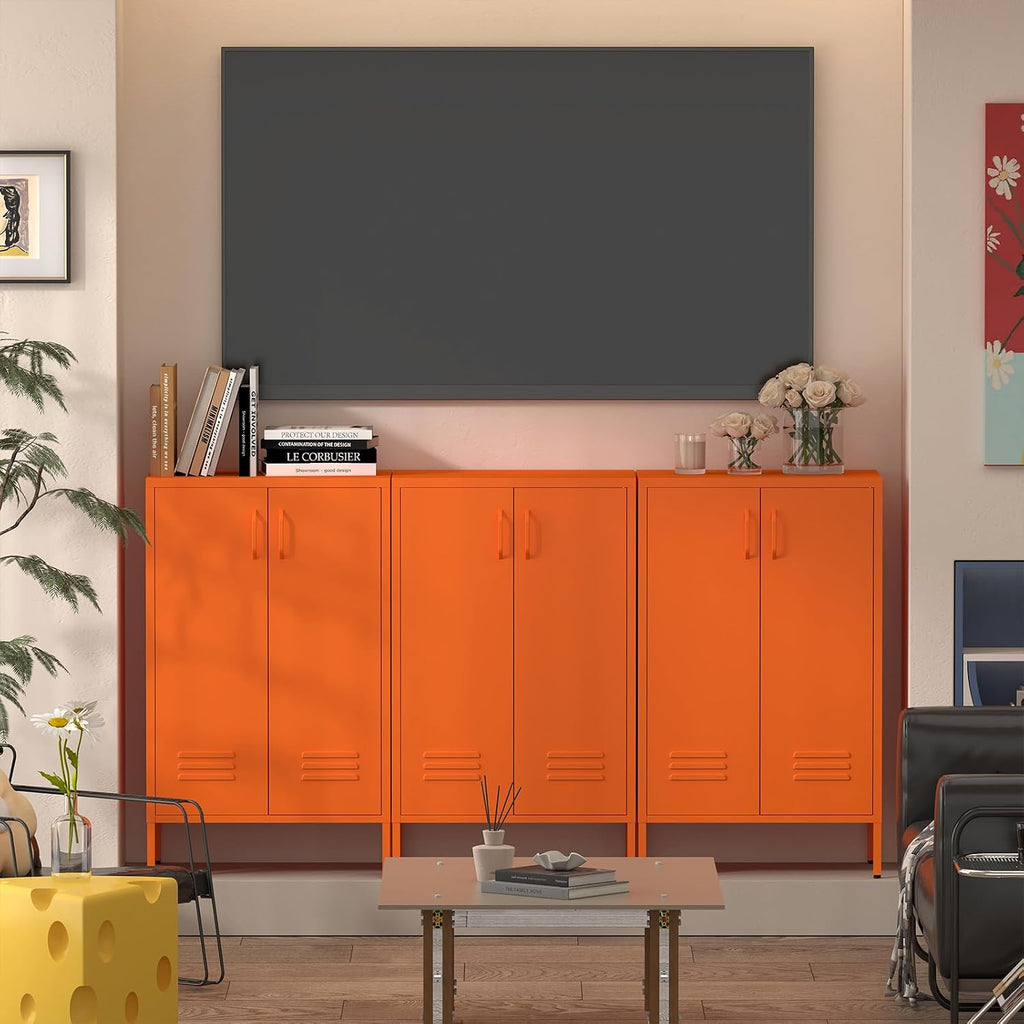 IRONFFICE Metal Locker Cabinet,Morden Storage Cabinet with 2 Adjustable Shelves,Metal Storage Cabinets with 2 Doors for Home Office,Gym,Utility Room,Orange