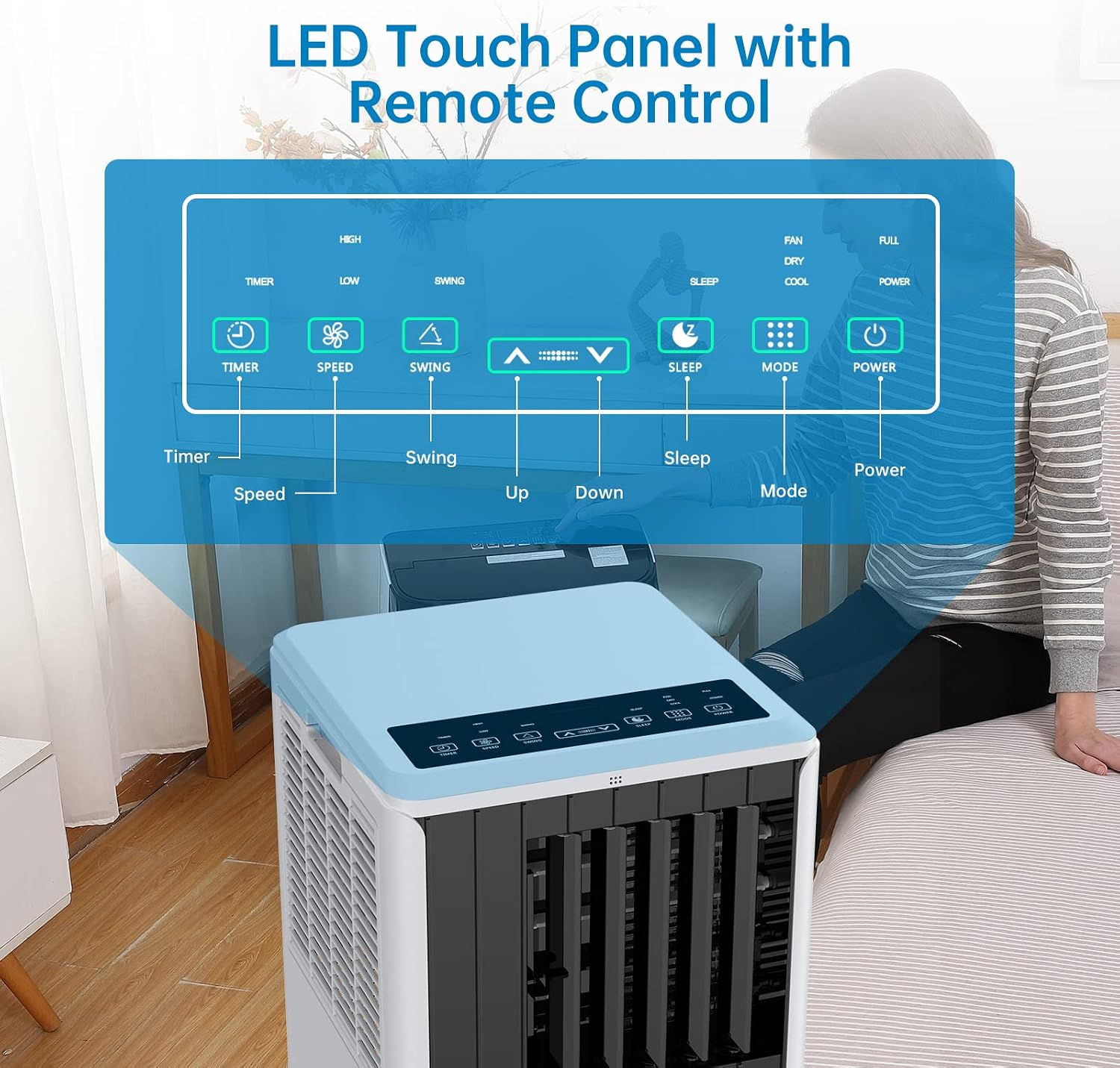 Portable Air Conditioner with Remote Control, 8,000 BTU Cools up to 350 Sq. Ft., LED Touch Panel, Built-in Dehumidifier, Fan, 3 in 1 Compact Indoor Quite AC Unit for Home Office Dorm RV