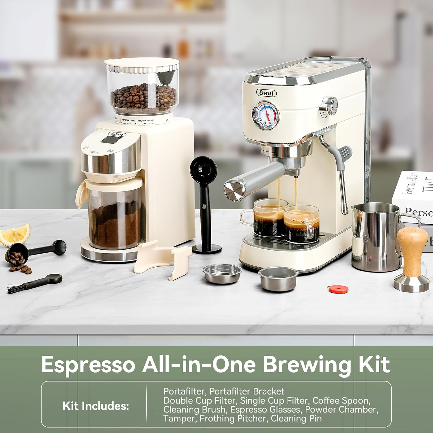 Gevi 20 Bar Espresso Coffee Machine with Burr Grinder Set | 35 Precise Grind Settings | Milk Frother for Latte Cappuccino | Professional Home Barista Kit | Gift for Coffee Lovers