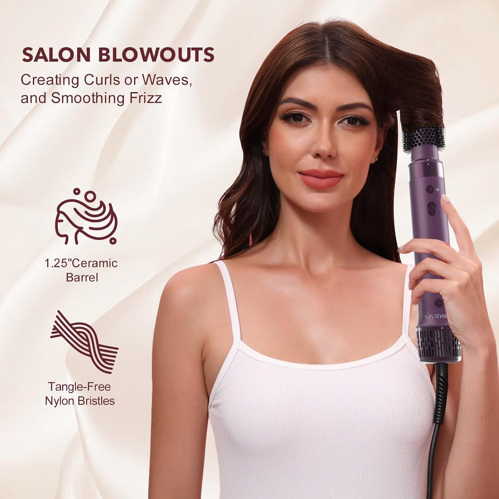 StyleVibe 8-in-1 Air Styler, Hair Dryer & Blow Dryer Brush with Travel Case - Auto Wrap Curls (L/R), Fast Drying, Thermal Round Brush for Smooth Blowouts & Frizz-Free Volume, No Heat Damage