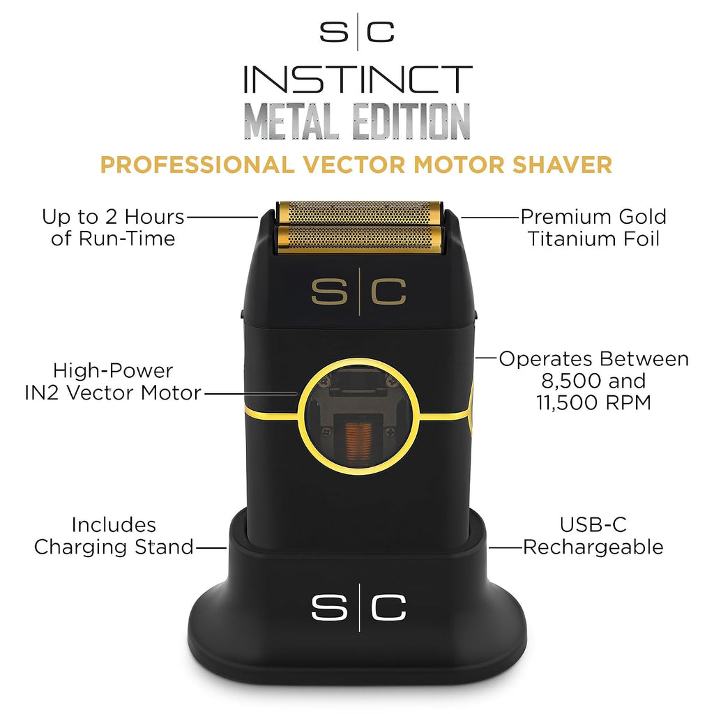 StyleCraft Instinct Metal Cordless Double Foil Shaver with IN2 Vector Motor Intuitive Torque Control, USB-C Rechargeable