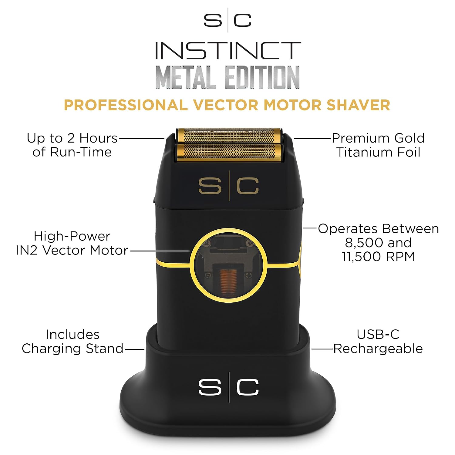 StyleCraft Instinct Metal Cordless Double Foil Shaver with IN2 Vector Motor Intuitive Torque Control, USB-C Rechargeable