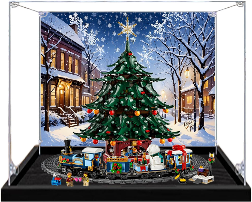Acrylic Display Case for Lego 41843 Family Christmas Tree+10361 Express Train Building Set– Dustproof Display Box, Display Box Compatible with Lego 41843 10361-Only Display case (Back Spray 1)