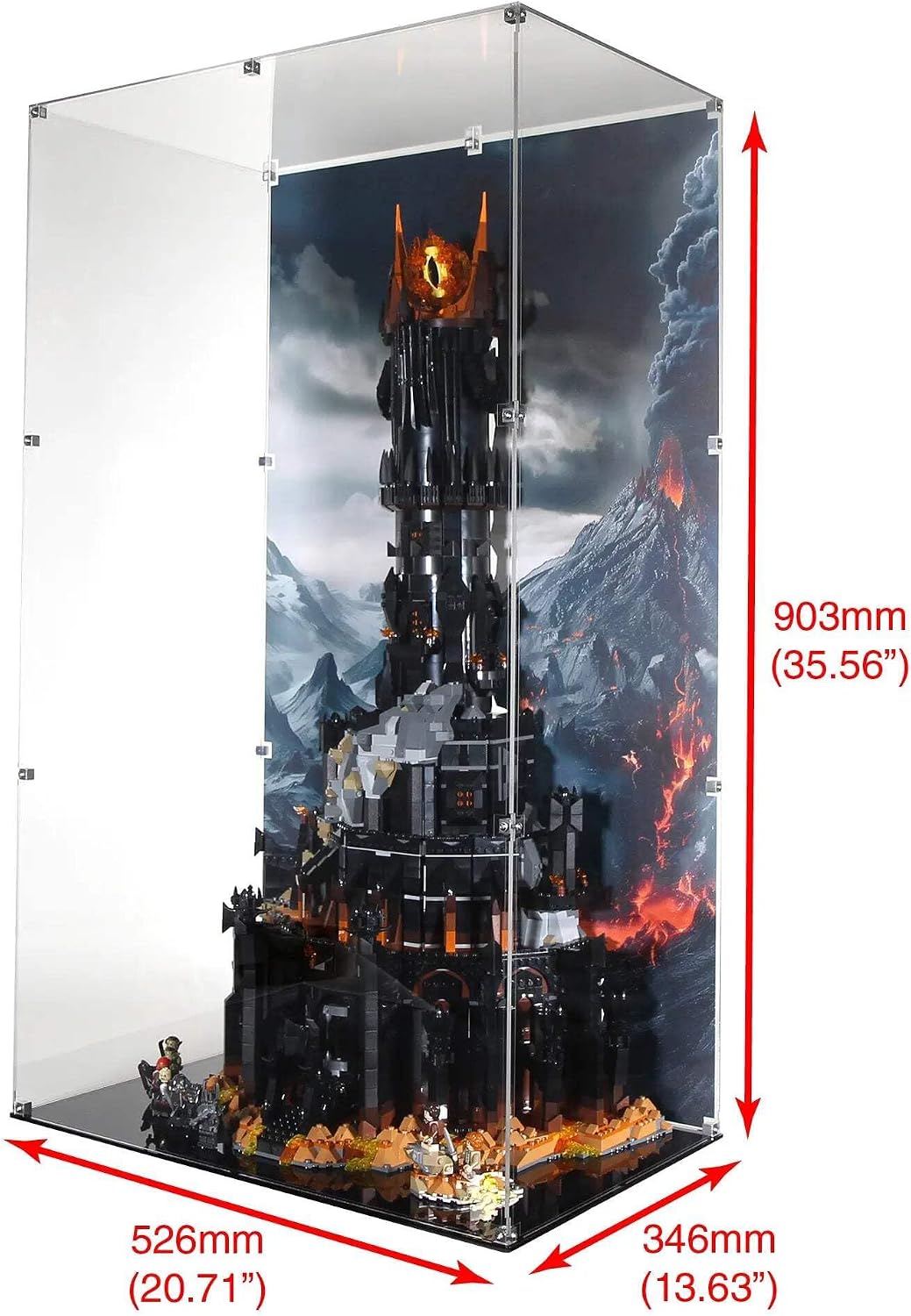 Display Case Compatible with Lego 10333 - The Lord of The Rings: Barad-dûr - Pre-Printed Background Acrylic Showcase - Set Not Included