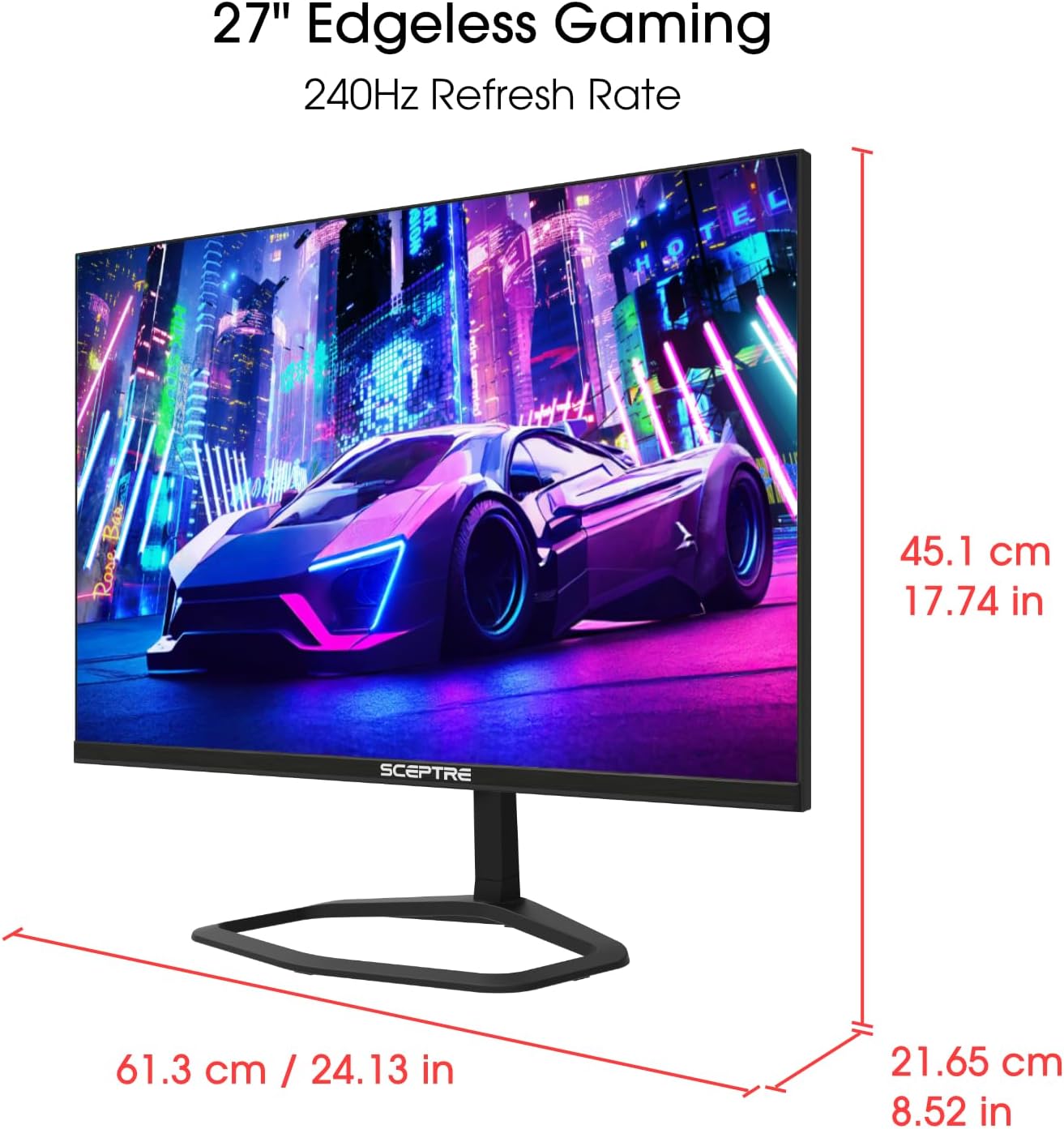Sceptre 27-inch 240Hz Gaming Monitor 1ms 99% sRGB AMD FreeSync Premium DisplayPort x2 HDMI x2 Build-in Speakers, Machine Black (E278B-FWD240)