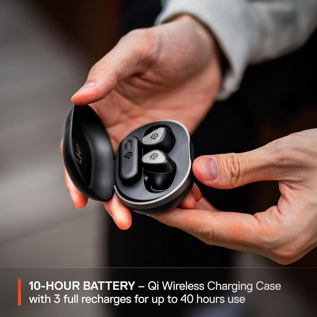 SteelSeries Arctis GameBuds for Xbox/PC/PS5/Switch/Mobile — Quick-Switch 2.4GHz+Bluetooth 5.3 — Active Noise Cancelling — Mobile App — Water Resistant IP55 — 40H Battery with Qi Charging Case - Black