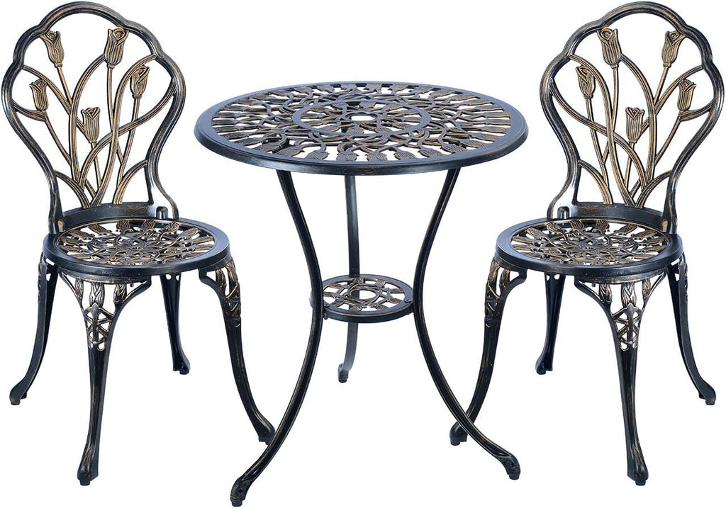 C/G 3 Piece Bistro Set,Outdoor Patio Set,Anti-Rust Cast Aluminum Bistro Table Set for Park Yard Front Porch Furniture(Antique Copper)