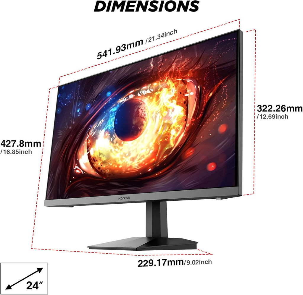 KOORUI 24' Gaming Monitor,180Hz 1ms Fast IPS Monitor, 1440P HDR400 Display, 90% DCI-P3 Color Gamut, Adaptive Sync, Slim Frame, VESA Mountable, HDMI 2.0, DP 1.4, G2421V
