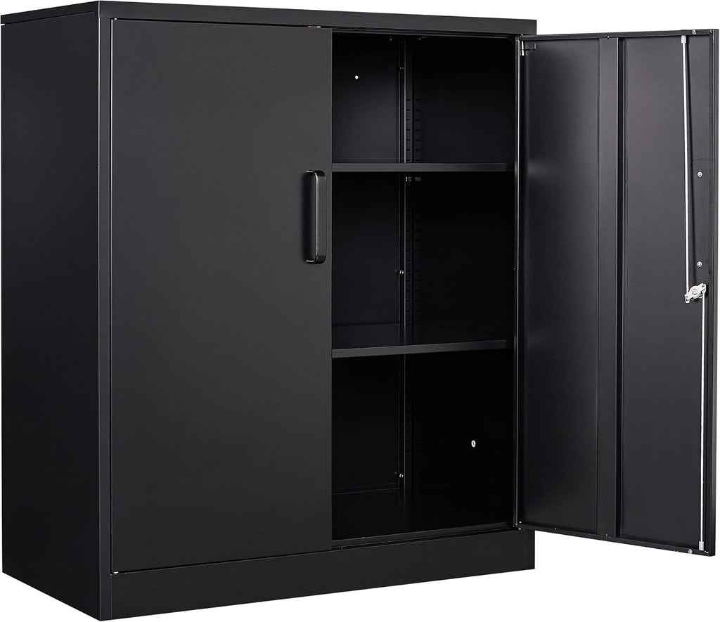 SISESOL Metal Storage Cabinet Locked Steel Cabinet with 2 Adjustable Shelves,Office Cabinet Locking Tool Cabinets,Kitchen Storage Cabinets Metal Locker Small Counter Height Storage Cupboard 36' H