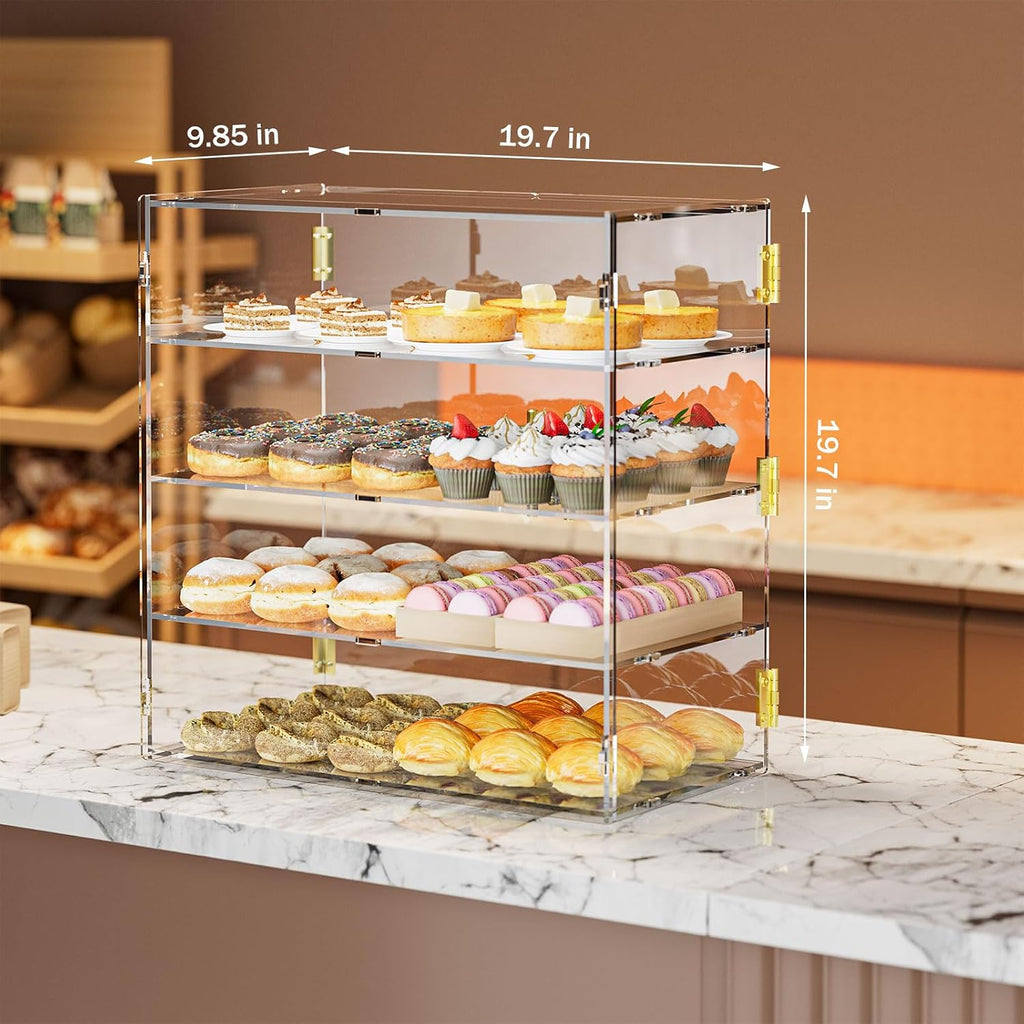 4 Tiers Clear Acrylic Counter Top Bakery Display Case 5mm high Impact PETG Panels Bread Case 19.7'X19.7'X9.85' Party Cake Cabinet