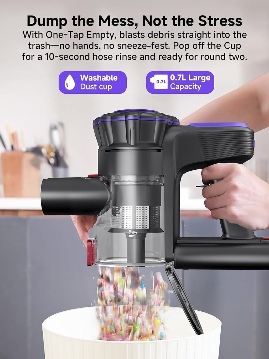 MONSGA Cordless Vacuum Cleaner, 45KPa 400W Stick Vacuum for Home, 50Mins Anti-Tangled Vacuum Cleaner with Charging Dock, Light-Weighted Handheld Vacuum for Pet Hair/Carpet/Floor, LED Touch Display