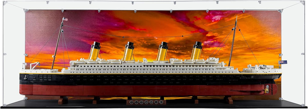 Acrylic Display Case Compatible for Lego Titanic #10294 (Painted Background), Dustproof Display Case (Case Only) (Lego Sets are NOT Included) (The Last Sunset)